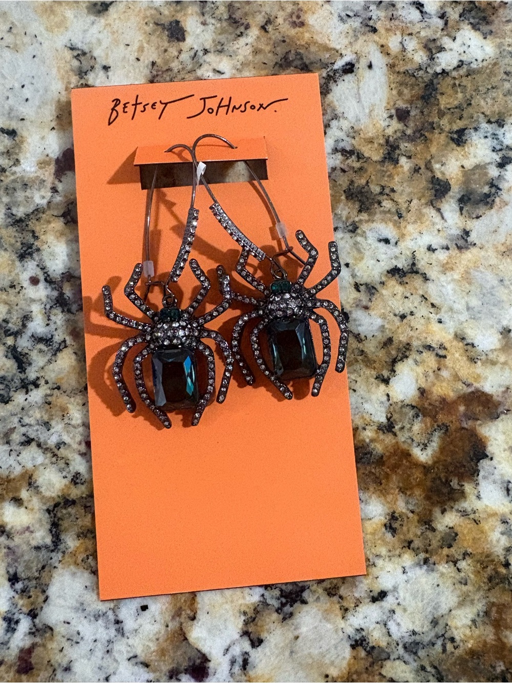 NWT Betsey Johnson Halloween Rhinestone Spider Drop Earrings